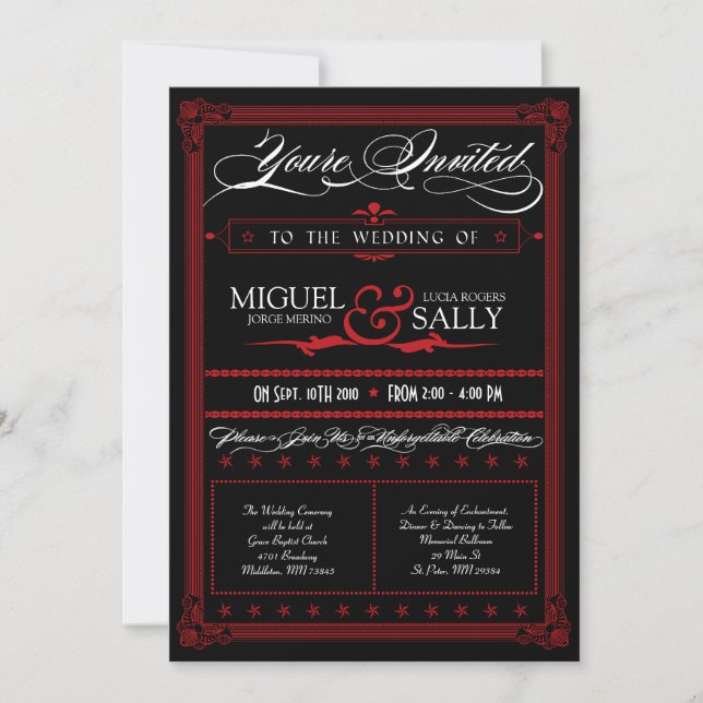 Poster Style Red & Black DIY Wedding Invitation (Front)