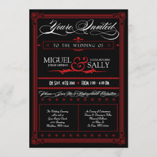 Poster Style Red & Black DIY Wedding Invitation