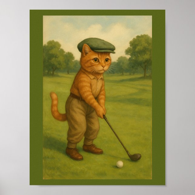 POSTER Stylish Cat Playing Golf Personalised  (Front)