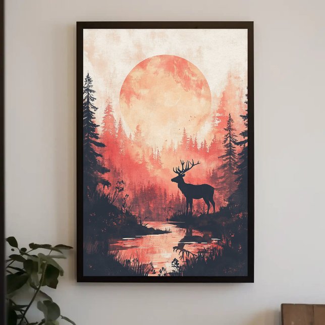 Poster Sunset Deer Silhouette Aesthetic Design (Creator Uploaded)