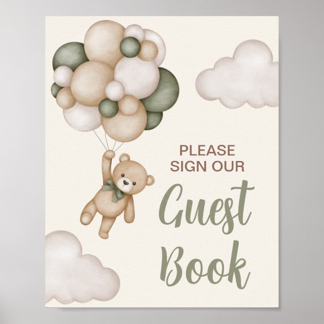Póster Teddy Bear Baby Shower Boy Guest Book (Front)