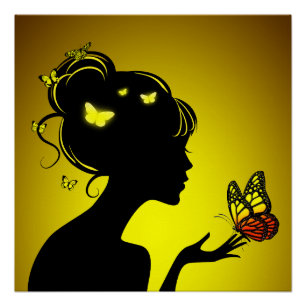 Poster The woman butterflies yellow