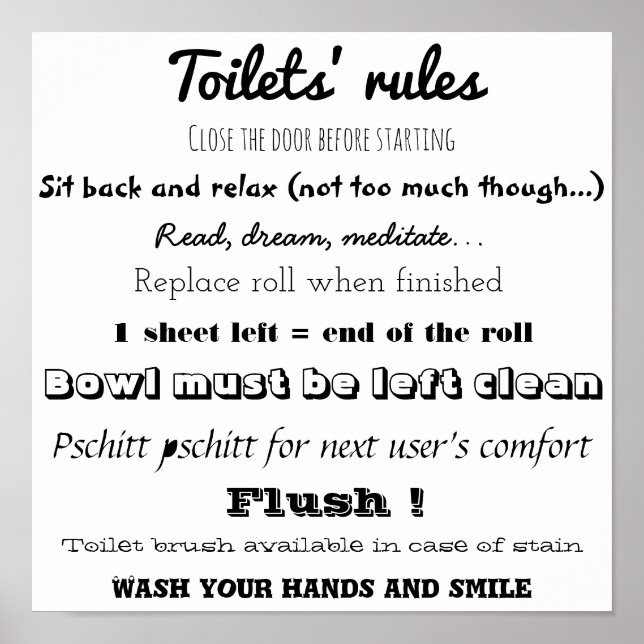 Poster Toilets' rules (Front)