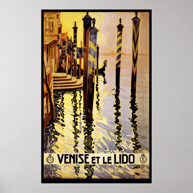 Poster Travel Venice Gondola Vintage Lido Venezia (Front)