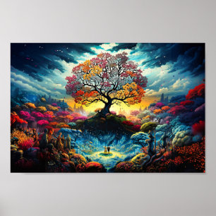 Poster - Tree of Life Colourful Rainbow Artwork