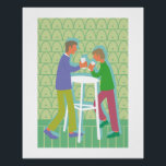 poster two men talking<br><div class="desc">Poster showing two men who have a good conversation with a drink. Color variations of green,  blue,  and red</div>