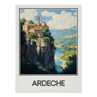 Poster vintage Ardèche, perched village