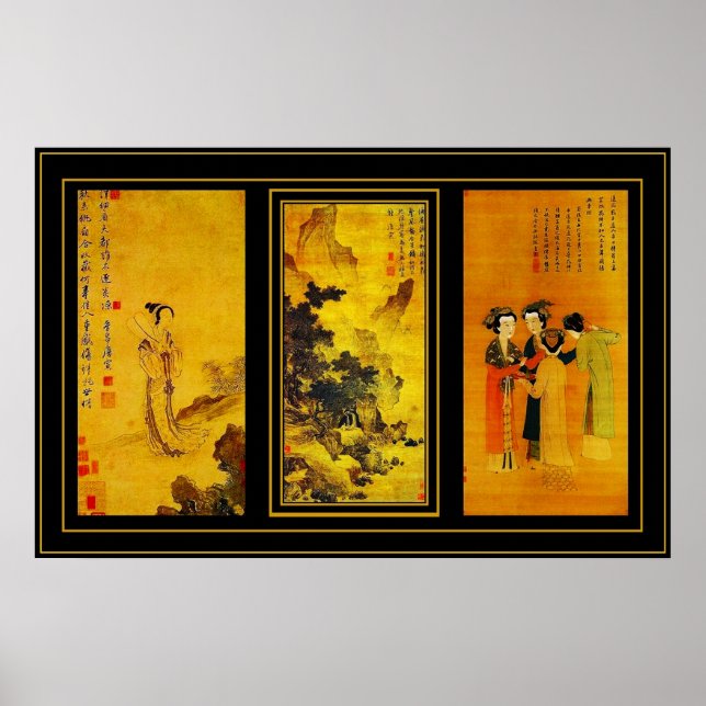 Poster Vintage Art Japanese Tang Yin Panels (Front)