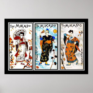 Poster Vintage Art Japanese The Mikado 3 Panels
