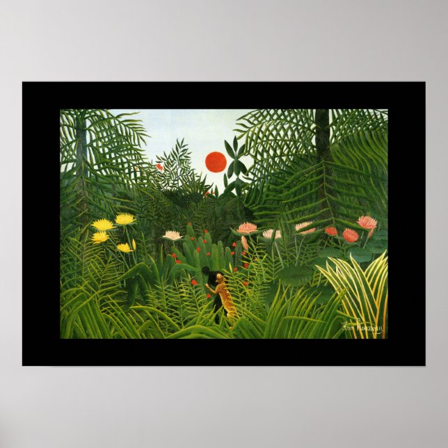 Poster Vintage Art man attaque par un jaguar (Front)