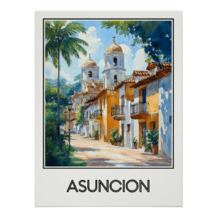 Poster vintage Asuncion, colonial charm