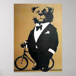 Poster vintage bear and bicycle