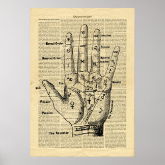 Poster Vintage Palmistry on retro newspaper