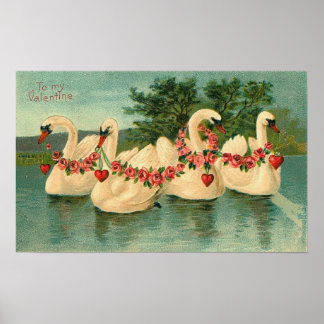 Poster Vintage Valentine Swans