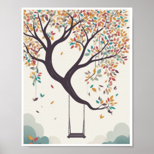 Poster whimsical tree swing hanging Room Decor