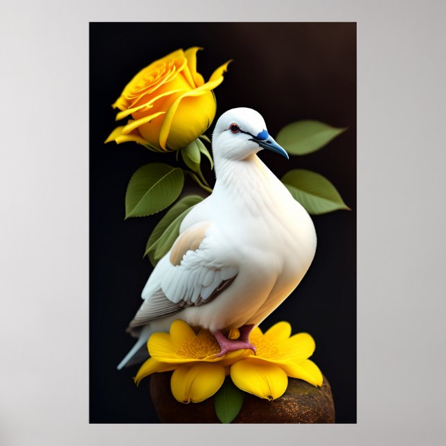Poster - White Dove Yellow Flowers Peace (Front)
