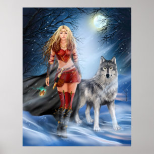 Poster Winter Warrior Princess and  wolf