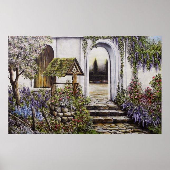 Poster Wishing well garden full brighter colours (Front)