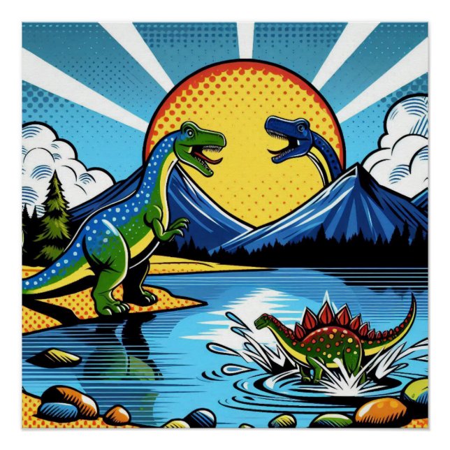 Poster with Dinosaur Landscape (Front)