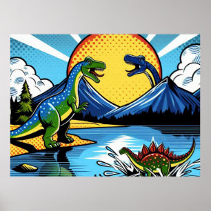 Poster with Dinosaur Landscape
