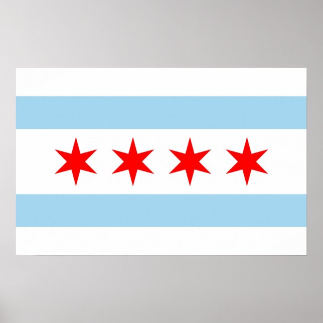 Poster with Flag of  Chicago, Illinois, U.S.A. (Front)