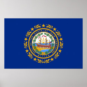 Poster with Flag of New Hampshire, U.S.A.