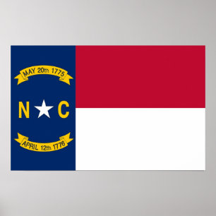 Poster with Flag of North Carolina, U.S.A.