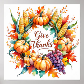 Poster with Pumpkin and Corn Wreath