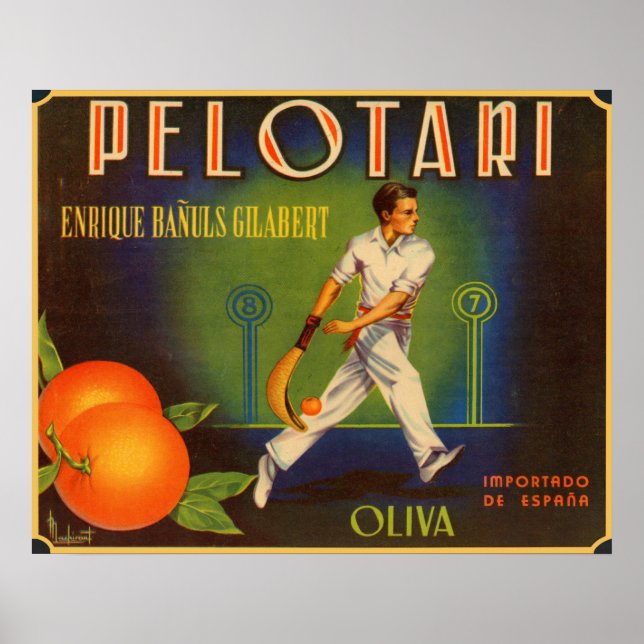 Poster with Spanish Crate Label Print for Olives (Front)