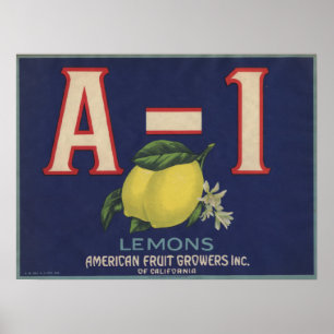 Poster with Vintage Lemon Crate Label Print