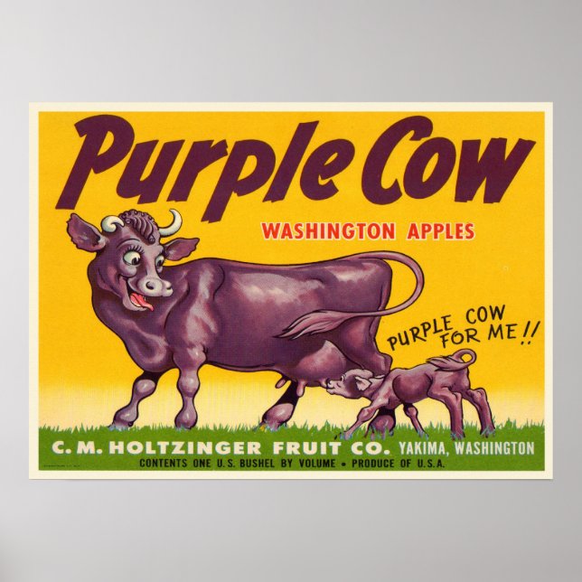 Poster with Vintage Purple Cow Apples Print (Front)