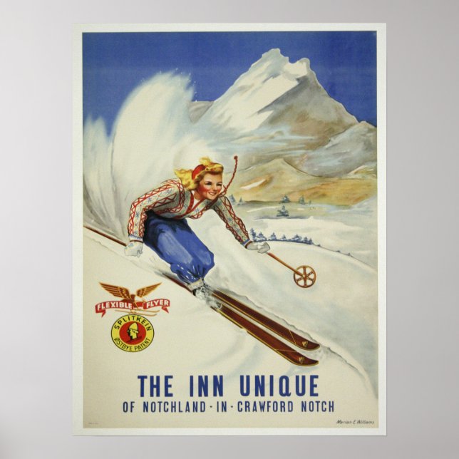 Poster with Vintage Skiing Print (Front)