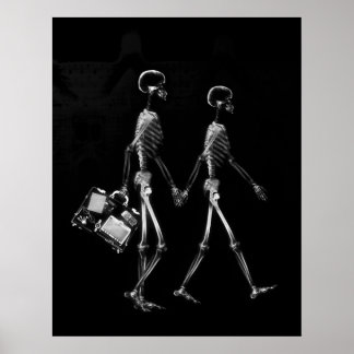 Poster - X-Ray Skeleton Couple Travelling Blk Wht