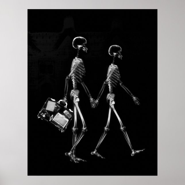 Poster - X-Ray Skeleton Couple Travelling Blk Wht (Front)