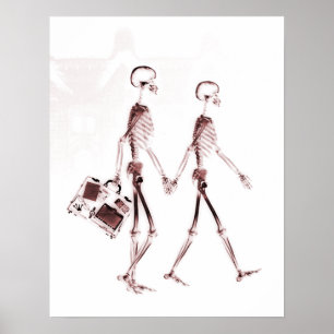 Poster- X-Ray Skeleton Couple Travelling Red Poster