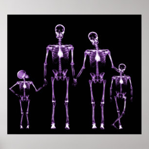 POSTER- X-RAY SKELETON FAMILY BLACK PURPLE POSTER