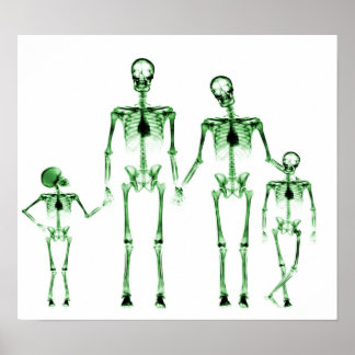POSTER - X-RAY SKELETON FAMILY WHITE GREEN
