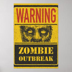 Poster Zombie Outbreak. Sign Board With Zombie
