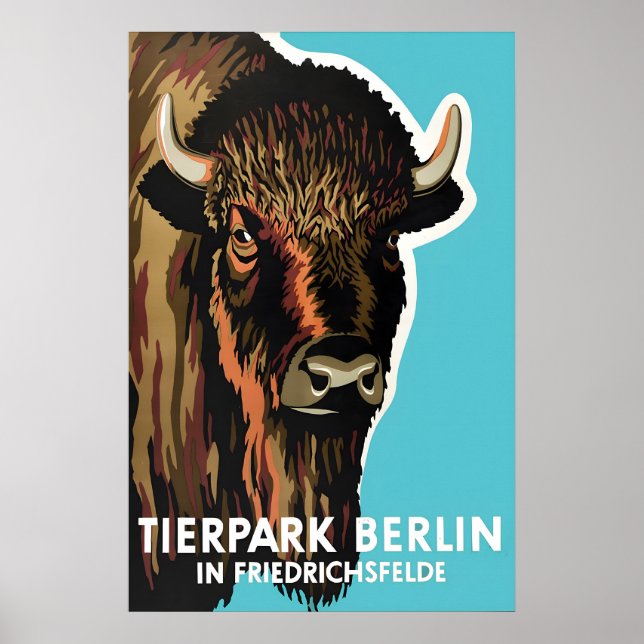 Poster Zoo Berlin Bison Vintage Art Wall Print (Front)