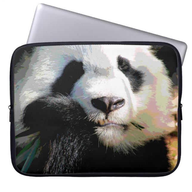 Posterised Cute Panda Bear Eating Bamboo Closeup Laptop Sleeve (Front)