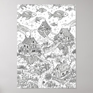 Posters Black and White Whimsical Doodle Art