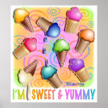 Posters, Prints - Pop Art Ice Cream Cones<br><div class="desc">Cool down with these colorful pop art ice cream cones in a rainbow of flavors and a creamy swirled background of sherbet pastels. Perfect for an ice cream parlor, child's room or kitchen. Any caption on the image is separate! Just remove that image & add your own text bypersonalizing your...</div>