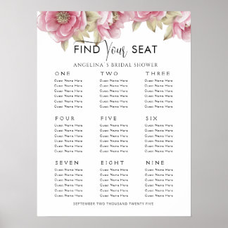 Posters Seating plan 9 tables Bridal Shower