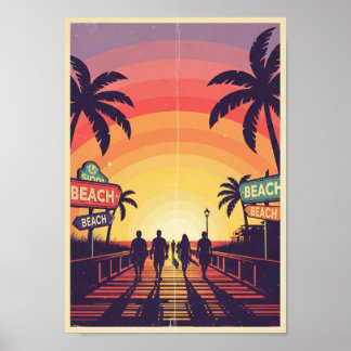 Posters Vintage Beach Sunset Print