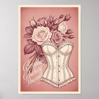 Posters Vintage Pink Rose Corset Print