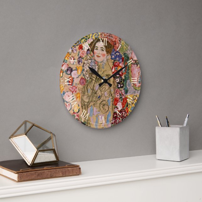 Posthumous Portrait of Ria Munk by Gustav Klimt Large Clock (Office)