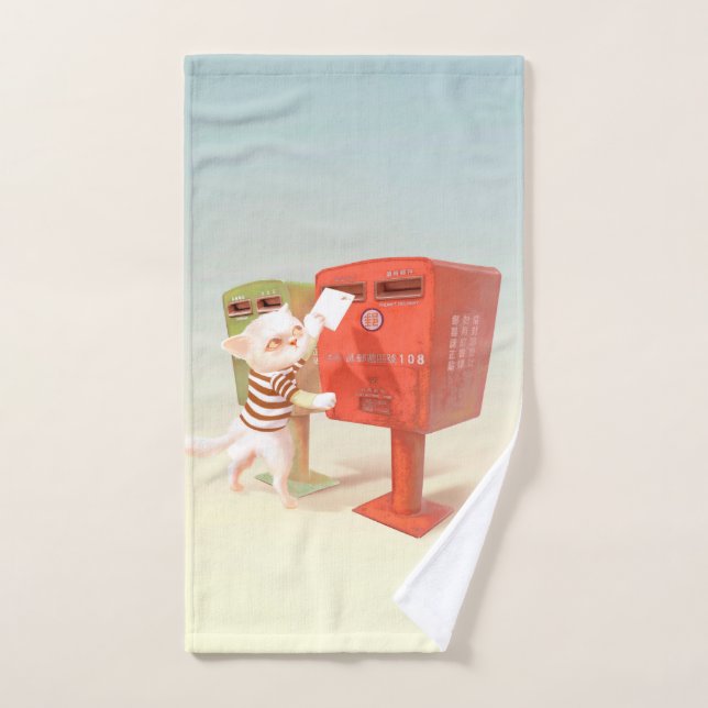 Posting Time – Cat with Taiwanese Mailbox Bath Towel Set (Hand Towel)