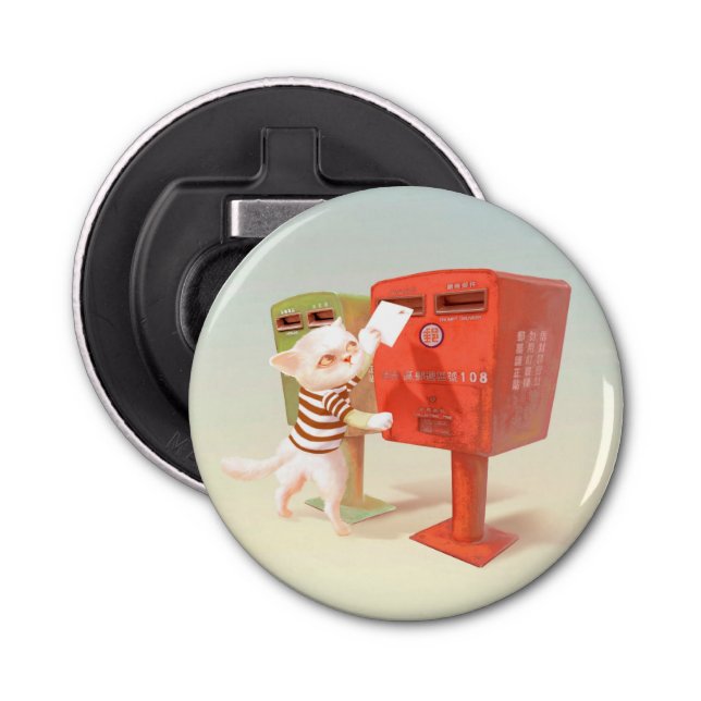 Posting Time – Cat with Taiwanese Mailbox Bottle Opener (Front)