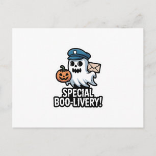 Postman Boo – Spooky Cute Halloween Ghost Delivery Postcard
