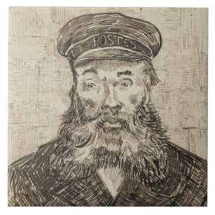 Postman Joseph Roulin (Sepia Sketch) (by van Gogh) Tile